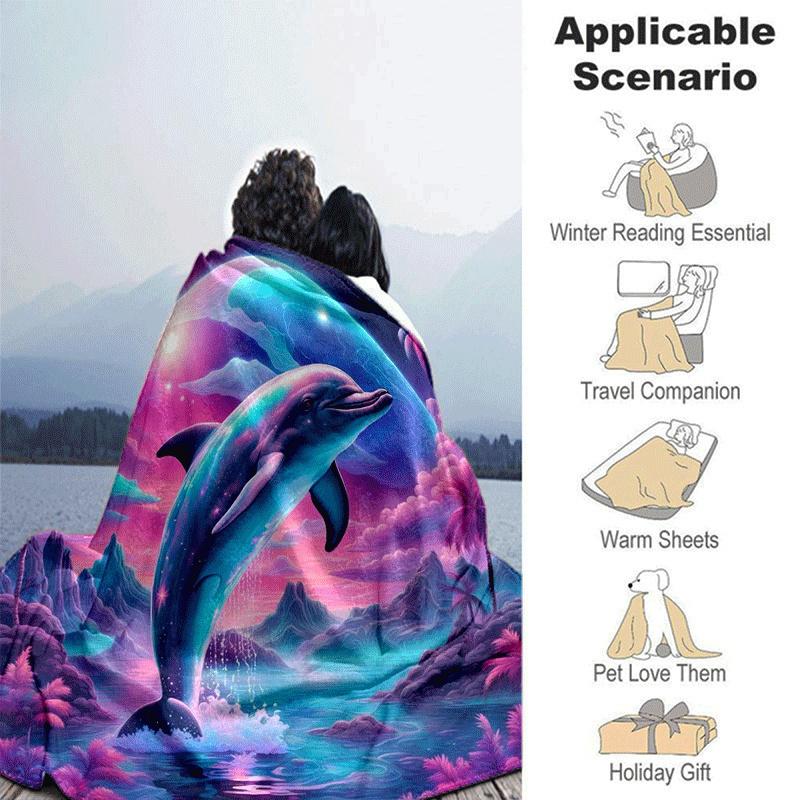 1pc Dolphin Printing Lightweight Flannel Blanket, Comfortable and Warm Blanket, for Camping Sofa Bed and Couch Office, Gift