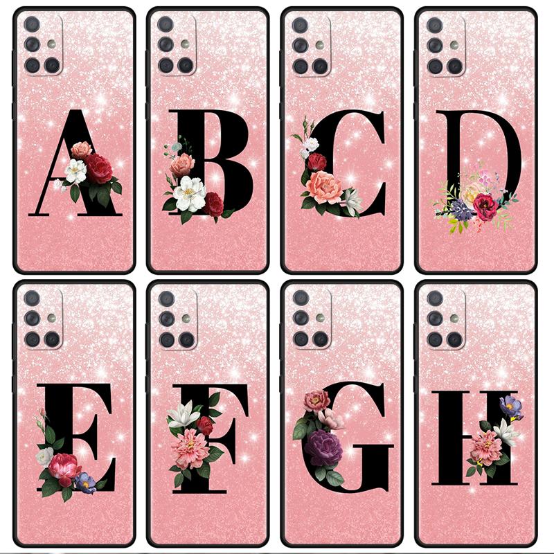 Letter A B C Flowers Pink Case For Samsung Galaxy A54 A52 A14 5G A53 A12 A13 A71 A23 A34 A33 A21s Phone Cover