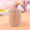 Creative Cartoon Rattan-Style Pen Holder: Cute Round Plastic Pencil Case for Students and Office Desk Storage.