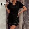 Women Summer Suit Top Shorts Two Piece Set V-Neck T-shirts Breathable Lounge Wear Solid Color Casual Short Sleeves Shirts Pants