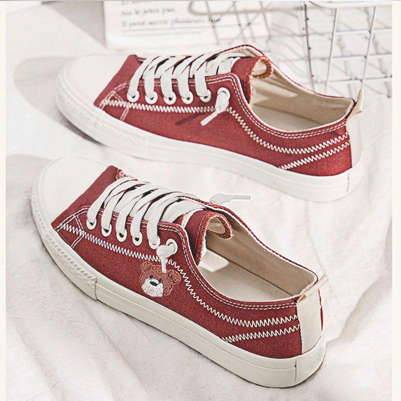 Scarpe di Tela Orso Scarpe Bianche Piccole da Donna Traspiranti Scarpe Studentesche Coreane Scarpe Casual da Skate Scarpe Piatti da Donna
