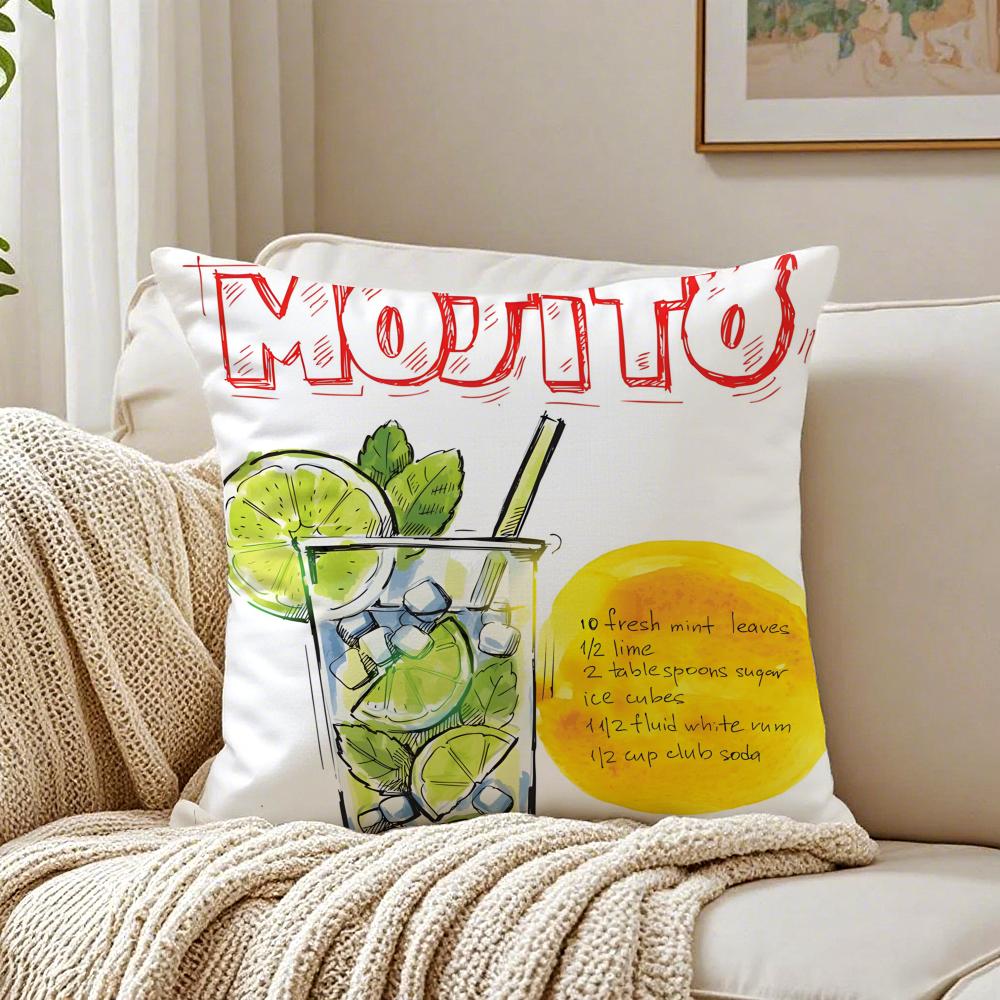 Fresh Tropical Art MMojito CCocktailS Cushion Cover Linen Pillowcase Soft for Sofa Bed Home Room Decor