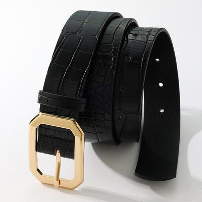 The Women's Belt with A Versatile Decoration, Crocodile Pattern and Square Buckle, Exudes A High-end European and American Style