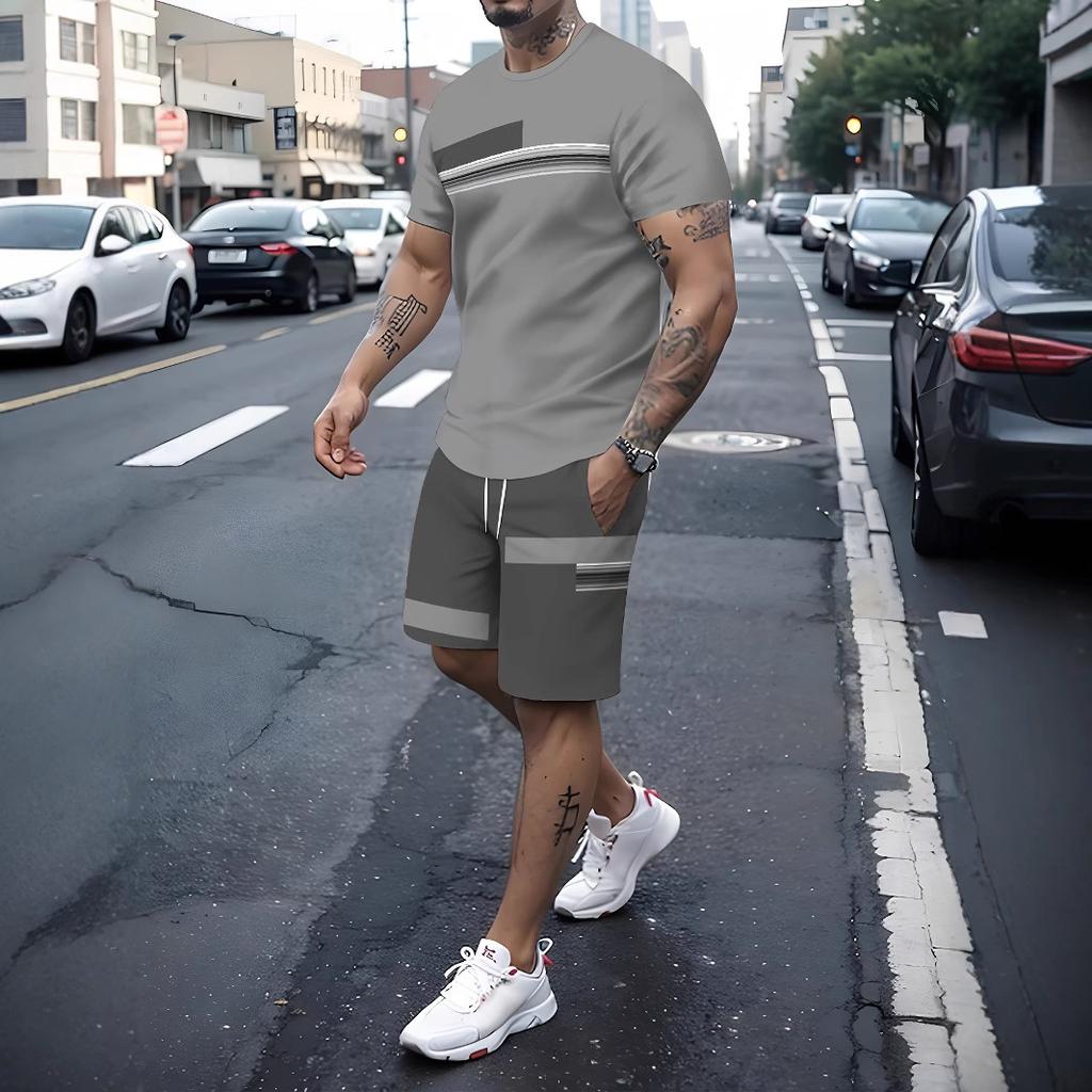 T-shirt da Uomo Manica Corta Pantaloncini Set Due Pezzi Stile Resort Moda Estate Stampa 3D