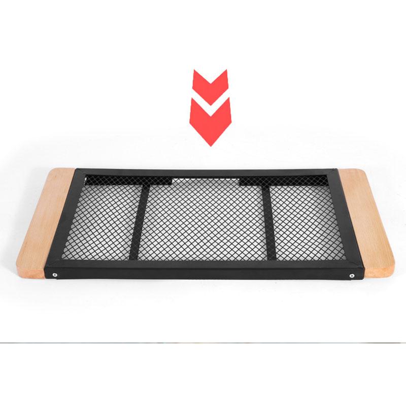 Portable Folding Camping Table with Solid Wood Top and Iron Mesh Surface Heat Resistant Outdoor Picnic Desk Lightweight for Backyard Beach