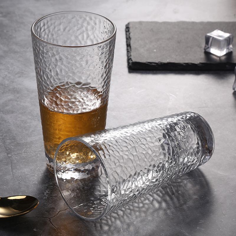 330ml Glasses Transparent Water Cup Beverage Cup Embossed Glass Heat-resistant Tea Cup  Creative Hammer Pattern Glass