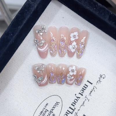 Hand-woven Armor Butterfly Garden Cat Eye Hand-painted Fine Glitter Blush Aurora Diamond Nail Patch