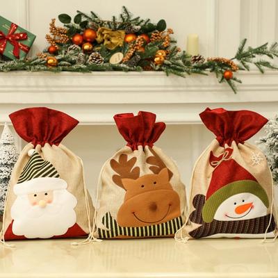 Cartoon Santa Snowman Deer Christmas Gift Bag Multicolor Dimity Drawstring Wrapping Bag Two Sizes Large Capacity