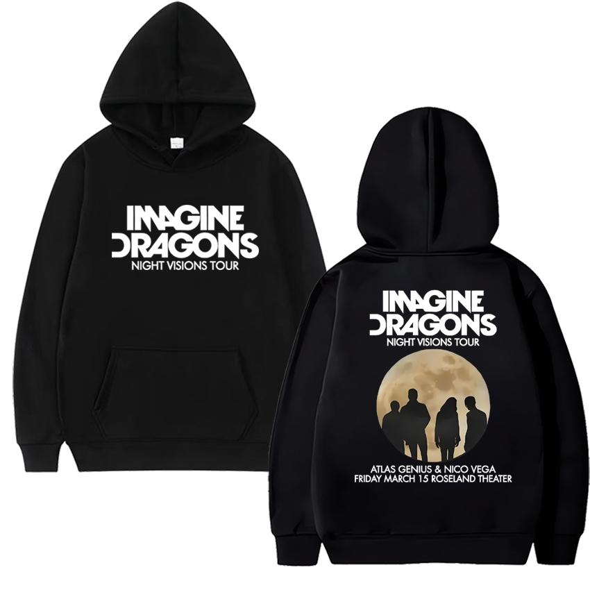 Rockband Imagine Dragons Welttournee Doppelseitiger Grafik-Hoodie Herren Damen Hip-Hop Punk Streetwear Unisex Fleece Lässiger Pullover