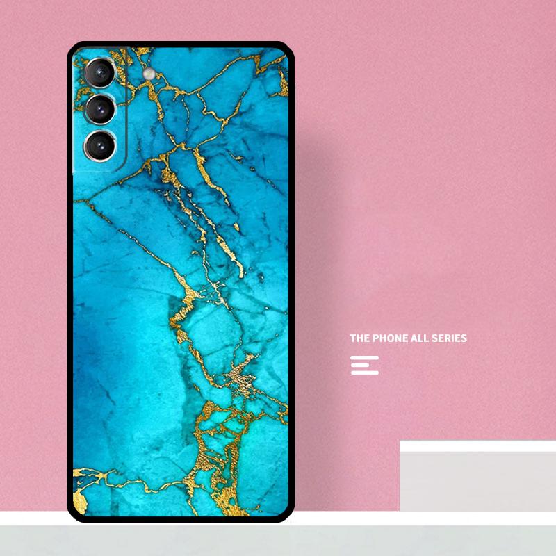 Teal Blue Gold Agate Marble Phone Case For Samsung Galaxy S26 S23 Ultra S20 S21 S22 S24 S25 Plus S10 S25 FE Cover Coque