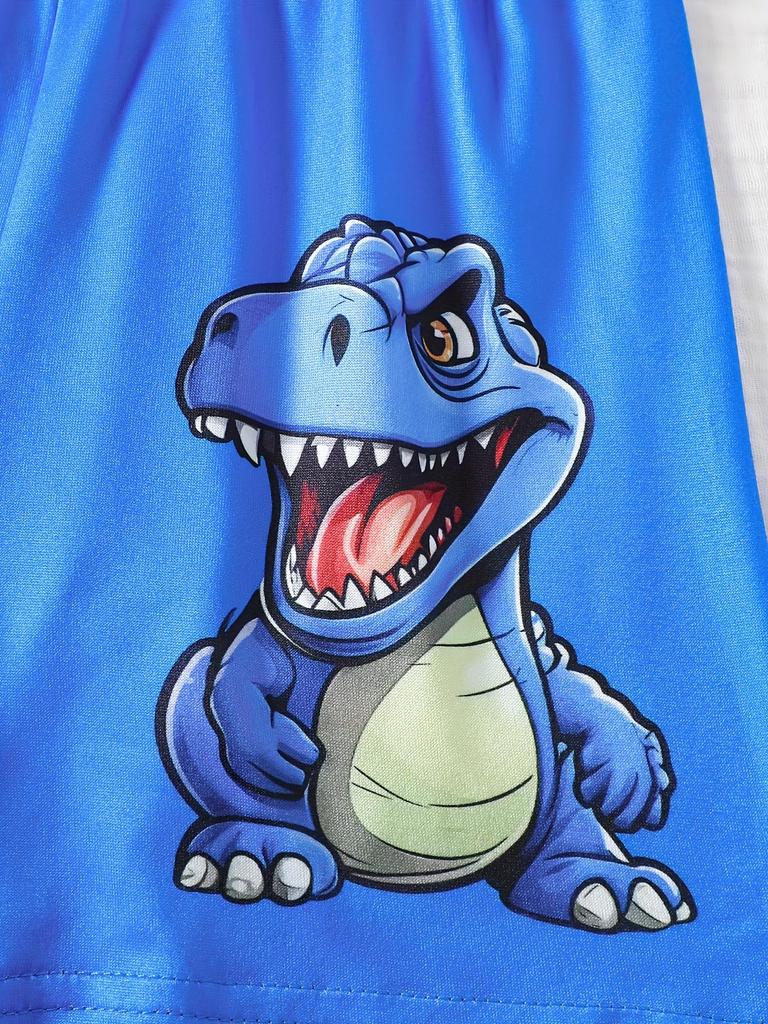 2025 Dziecięcy Zestaw Sportowy 3D z Nadrukiem Dinozaurów, Krótki Rękaw