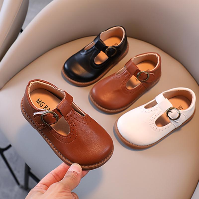Scarpe in Pelle per Bambini Piccoli Opache Carine Classiche Scarpe Piatte per Bambini con Cinturino a T 21-30 Colore Unico Traforate Unisex Mary Janes per Bambino