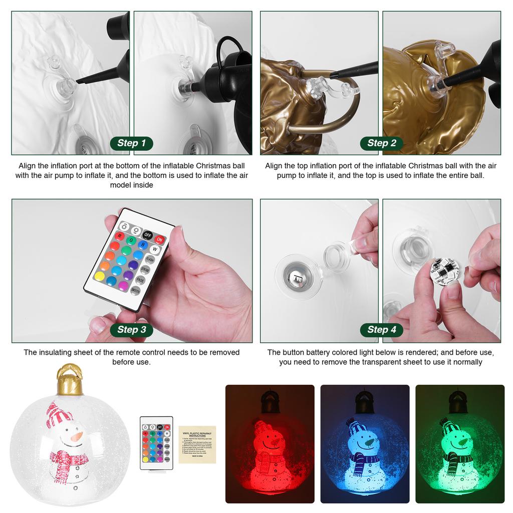 Light Up Inflatable Christmas Balls Ornaments PVC Inflatable Christmas Decorations Ball with LED Light for Xmas Porch Lawn Yard