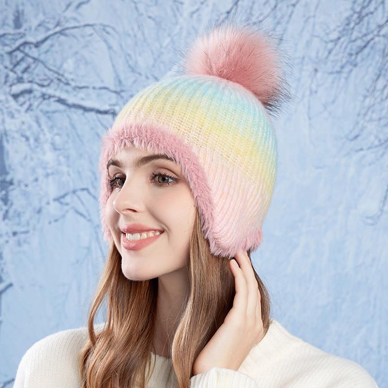 Вязаная зимняя шапка с искусственными меховыми наушниками для женщин и подростков жёлтый