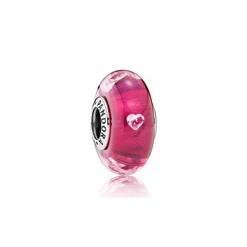 Pandora Cherry red heart-shaped bubble 925 silver glass pendant for women 791664PCZ