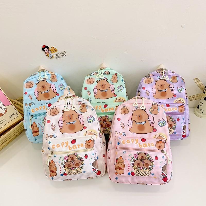 Cheerful And Bright Capybara Kindergarten Kid Nylon Cartoonish Backpack Printing