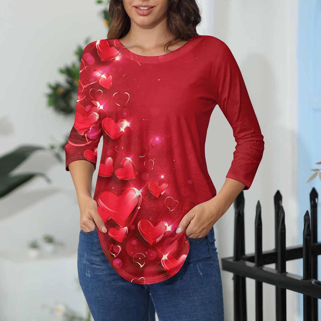 Womens T Shirts 3/4 Sleeve Shirts Solid Color Pullover Summer Spring Tops Blouses