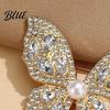 Faux Pearl Rhinestone Brooch Women Three-Dimensional Butterfly Design Pin