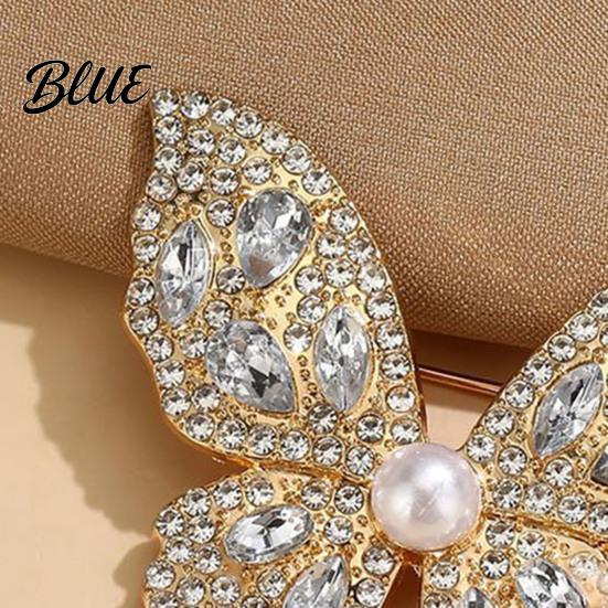 Faux Pearl Rhinestone Brooch Women Three-Dimensional Butterfly Design Pin