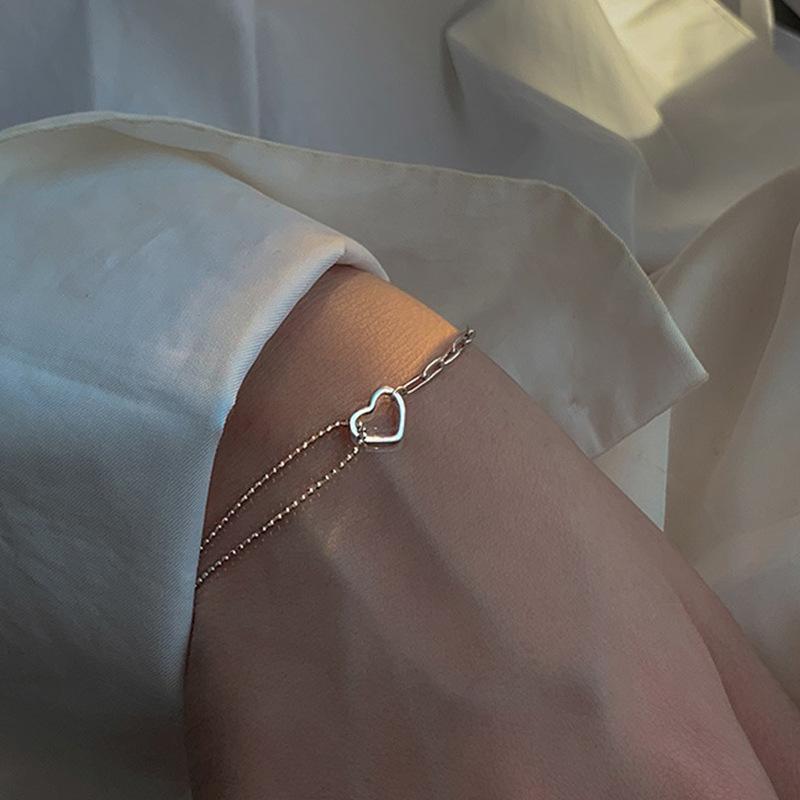 Cold Wind Hollow Asymmetrical Love Bracelet Female, Korean Version of Simple Fashion Creative Double-layer Splicing Chain Bracelet