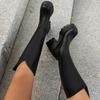 Thick Soled British Style Thick Heel Round Toe Oversized Long Tube Boots Women  European American High-Heeled Knight Boots