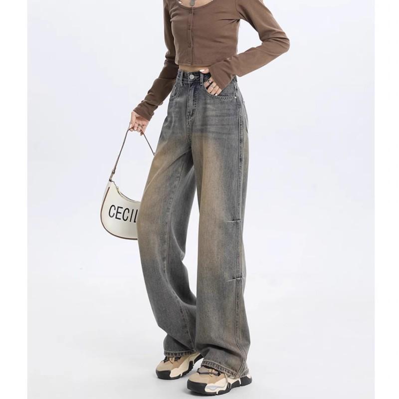 Damen Distressed High Waist Wide-Leg Jeans - Trendig, Vielseitig, Schlankmachend und Locker geschnitten.