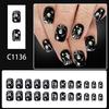 24Pieces Halloween Press On Nail Cobweb Skeleton White Skull Nail Art Design ABS Not Need Tools