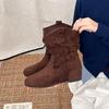 Boots women's short tube and large tube circumference are fashionable and thin, piled up autumn thick-soled fashion boots, and the inner height boots