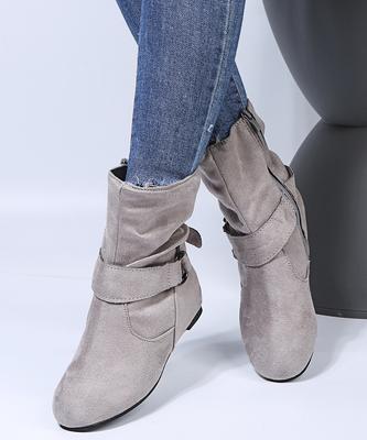 Martin Boots Módní Plus semišové ploché dno s přezkou na opasek Dámské krátké kozačky s kulatou špičkou Dámské kozačky