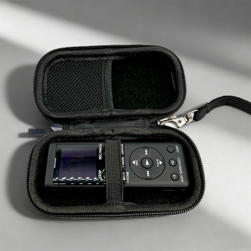 Water Resistant Nylon Hard Shell Case For ICD-UX570/PX370 Voice Recorder Accessories Travel Organizers Storage Bag Black