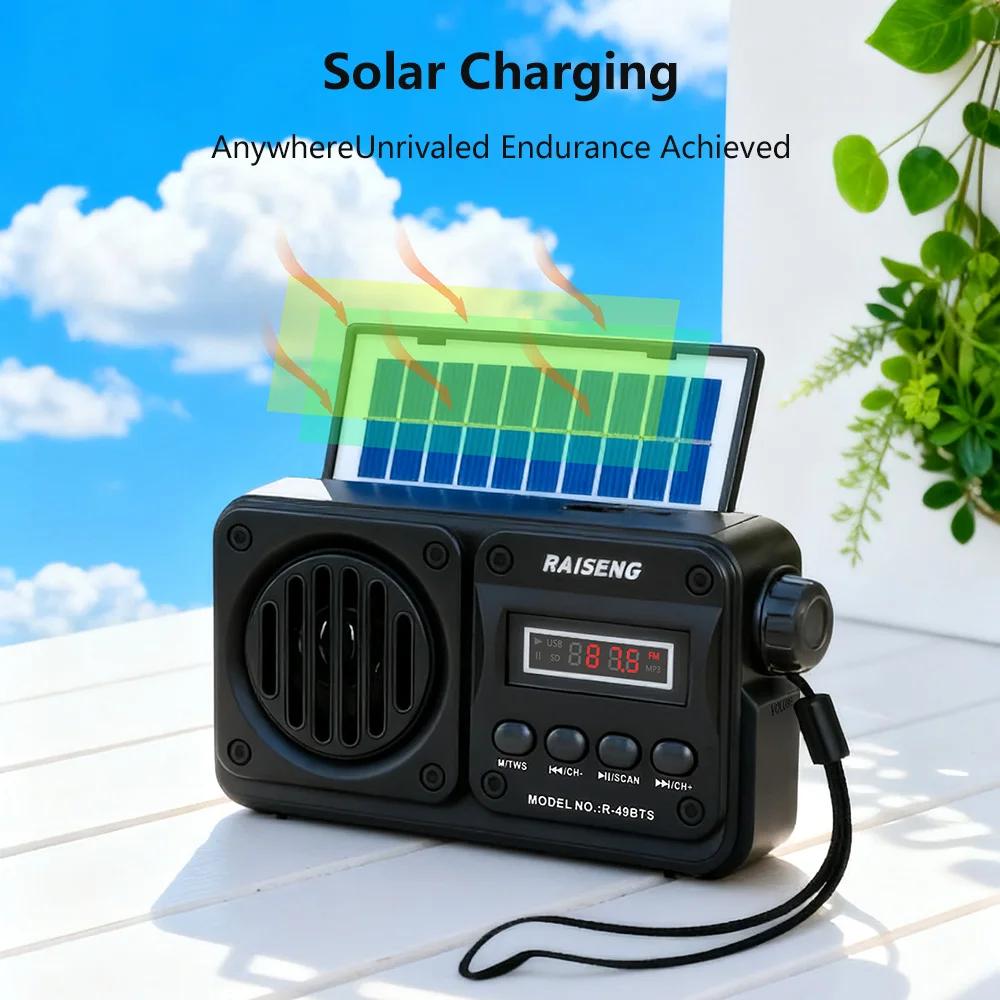 Portable FM Radio Rechargeable Solar Charging Bluetooth Speaker USB TF MP3 Player Outdoor Wireless Speaker with FM Receiver