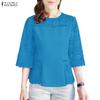 ZANZEA Women Casual Lace Crochet Splice 3/4 Sleeve Loose Blouse