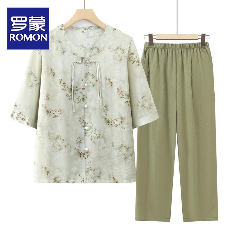 Romon Women s New Chinese Style Summer T-Shirt Set 4XL