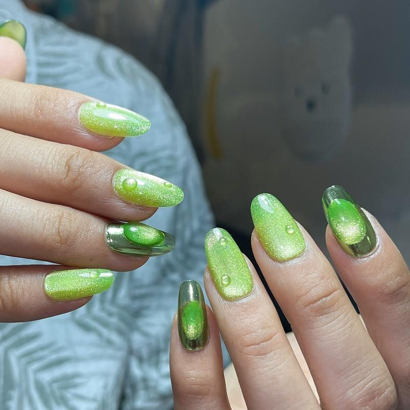 HANDMADE Artificial Nail Blue Magic Starry Sky Cat's Eye Phototherapy Nails Fake Nails Reusable and Removable Nails