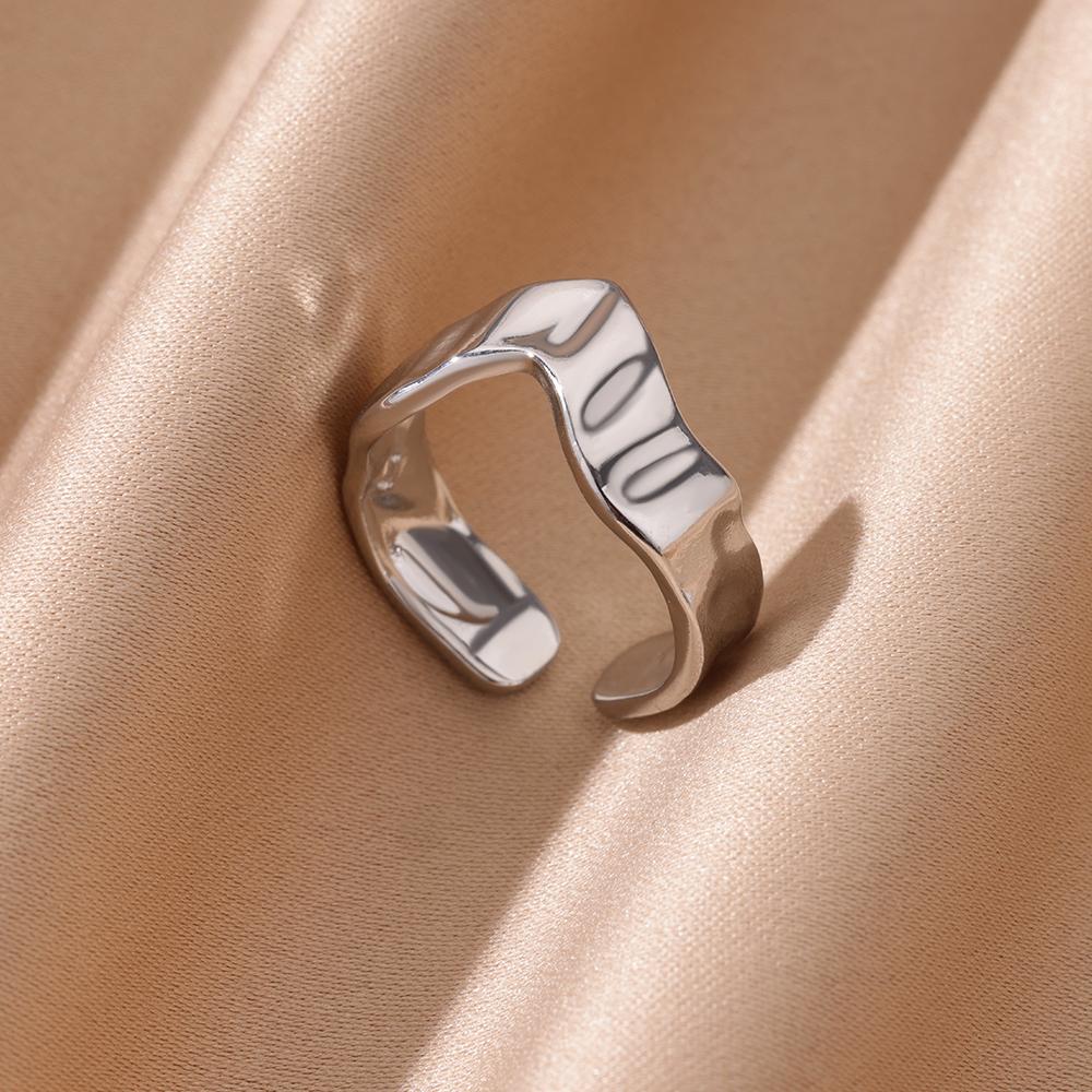Stainless Steel Irregular Open Rings for Women Silver Color Texture Minimalist Wedding Aesthetic Finger Ring Jewelry anillos