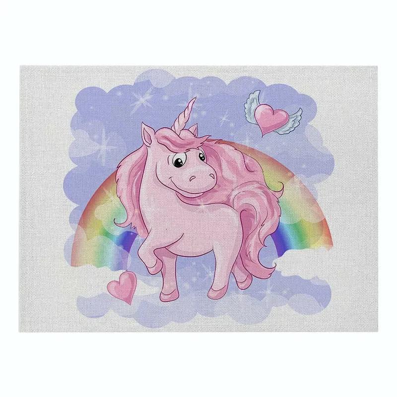 

Nordic INS Cartoon Unicorn Linen Tables Mat Non-slip Heat Resistant Placemat For Table Drink Cup Coaster Kitchen Accessories 42x32cm
