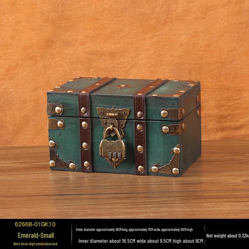 Vintage Wooden Treasure Chest with Lock - Jewelry Box & Film Prop