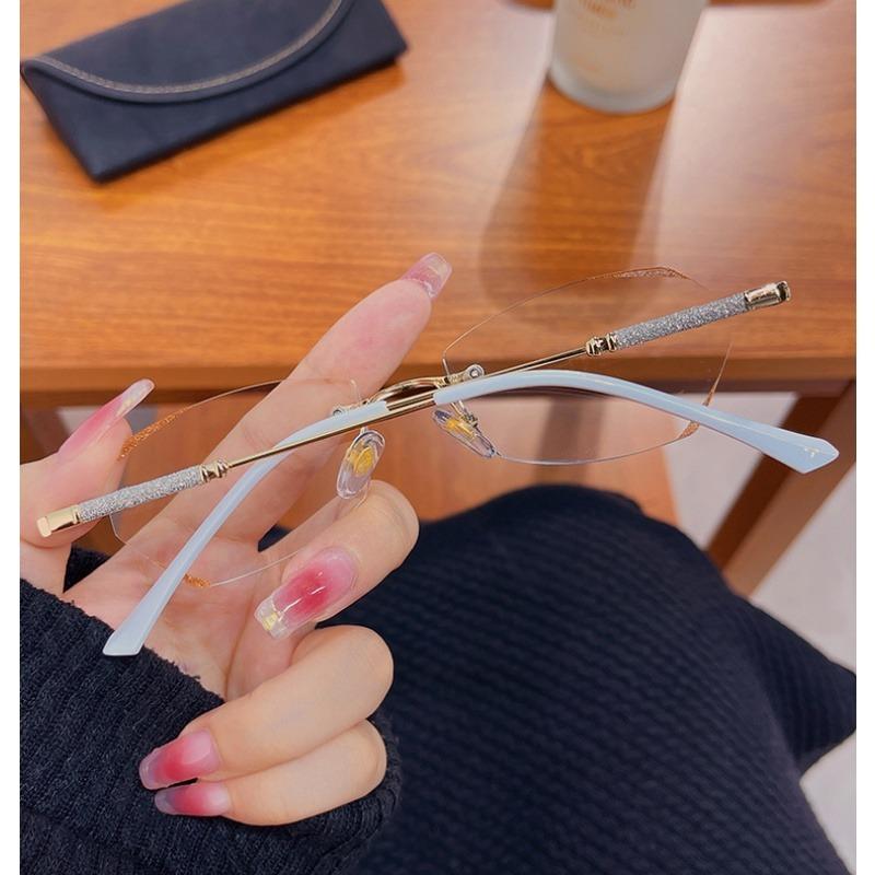 Metal Luxury Rimless Cat Eye Women Glasses Frame For Prescription Myopia Reading Glasses