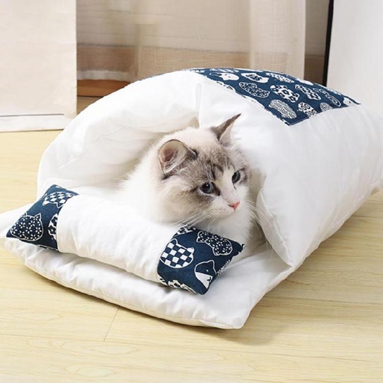 Cat Cave Bed Sleeping Bag Self-Warming Calming & Cosy Pad Cushion with Pillow