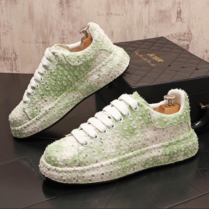 2025 Sommer neue Pailletten Freizeitschuhe Herren dicke Sohlen erhöhen Plateau Schuhe Herren Persönlichkeit Board Schuhe a49