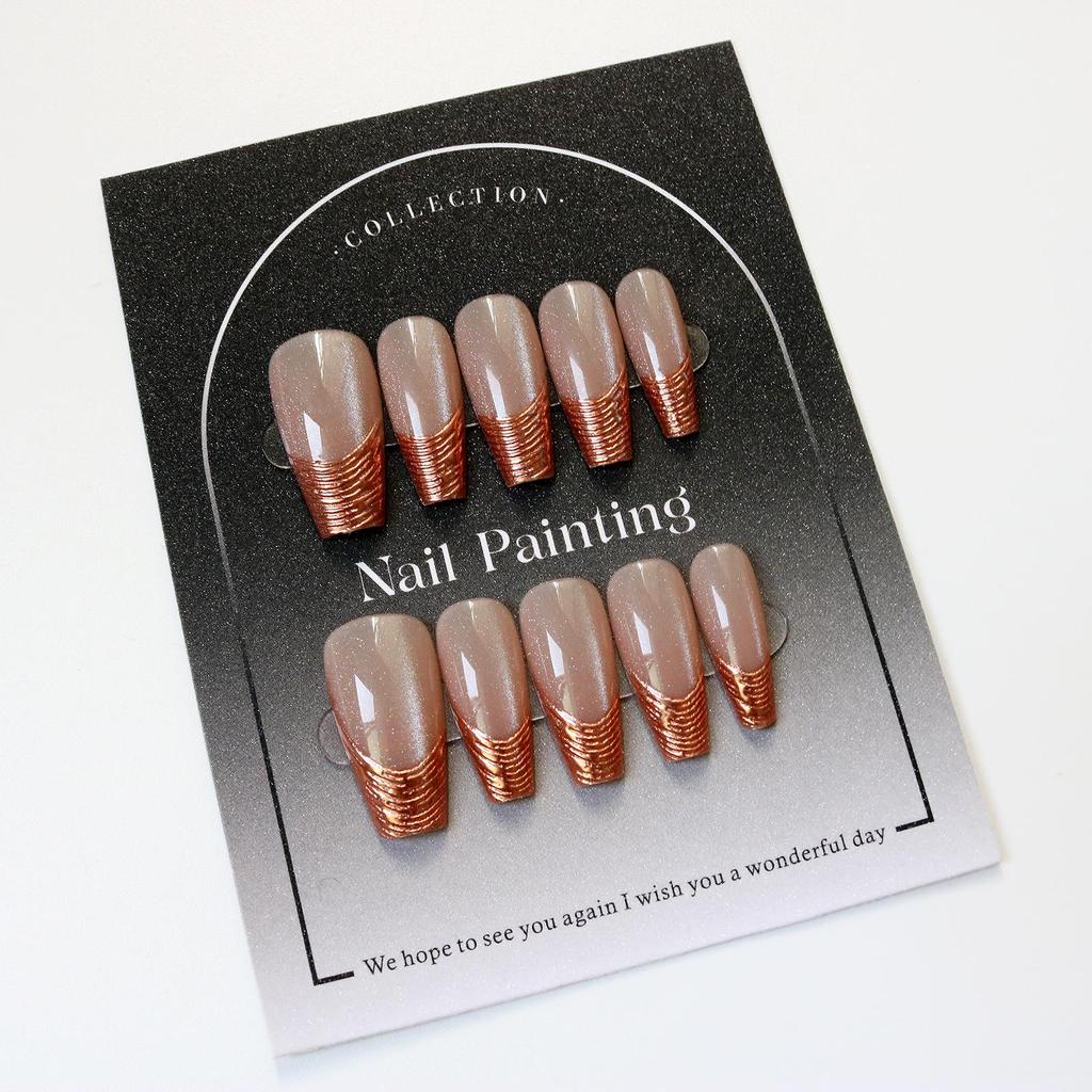 Nude Gold Foil Reversible Paris Wearable Nails - High-End Spicy Girl Style Nail Art Stickers