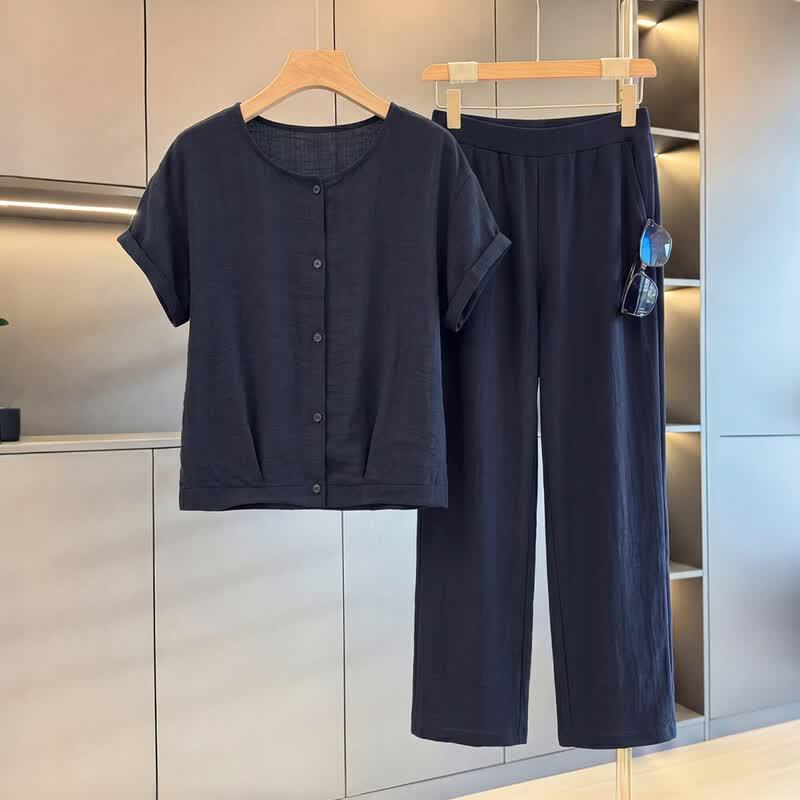 Yuzhaolin Women s Summer Short-Sleeve Cardigan & Cropped Pants Set 5XL