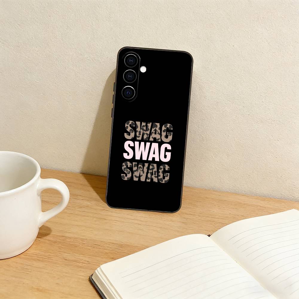 l-Leopard Print s-SWAG Phone Case For Samsung Galaxy A73,A72,A71,A70,A53,A52,A51,Others Soft Black Cover Samsung a72