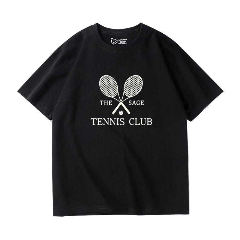 Black Short-Sleeved T-shirt Women 2025 New Arrival Summer Pure Cotton American Retro Sports Tennis Half Sleeve Tennis Club
