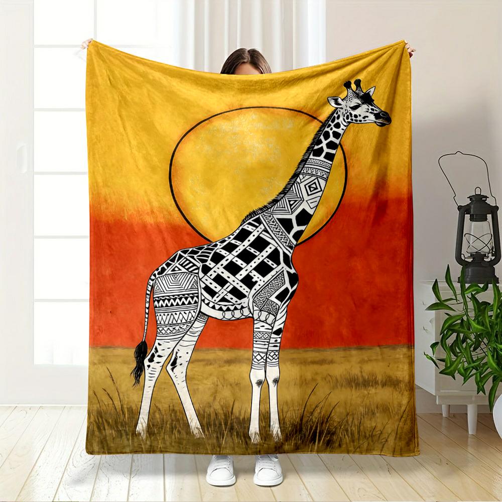 Abstract Giraffe Art with Sunset Design Flannel blanket for bedroom, living room, sofa, and nap sofas