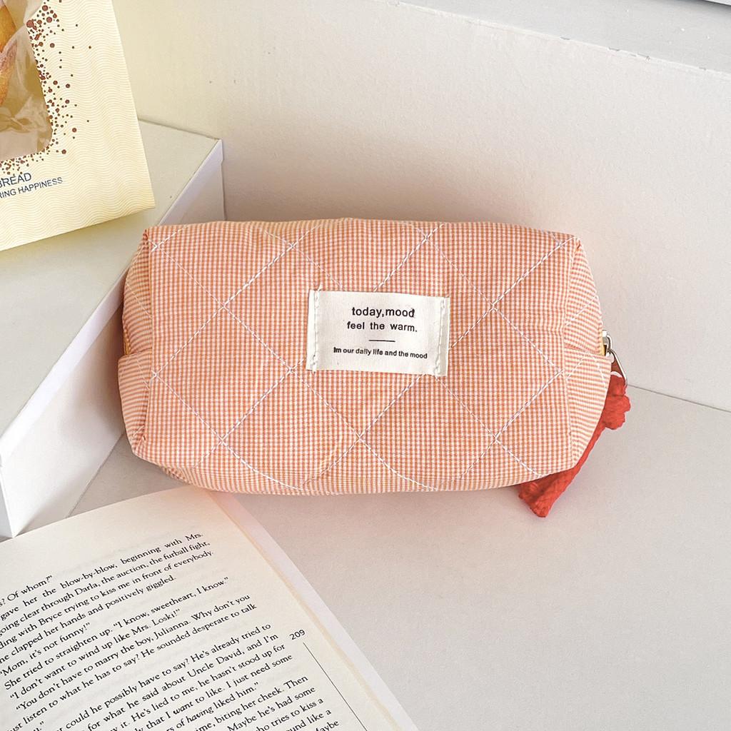 Classic Gingham Octagon Pencil Case With Cotton Material For Daily Use And Travel