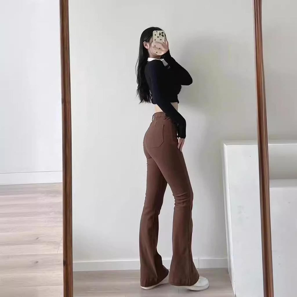 Damen Schlaghose Locker Gerade Hohe Taille Stretch Jeans