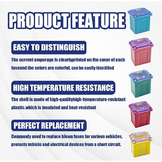 10PCS Jcase Fuse Kit, Box Shaped Micro Cartridge Fuses Kit, Compatible with Toyota Chevy Ford Nissan (20A/30A/40A/50A/60A, Low)