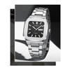 Luxury Men's Quartz Watch Square Case Day Date Display Stainless Steel Wristwatch