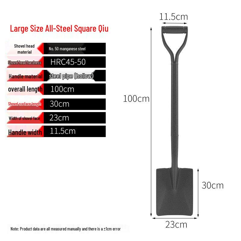 Manganese Steel Pointed Shovel for Home, Soil Digging, Construction, and Snow Removal; Outdoor Iron Snow Shovel.